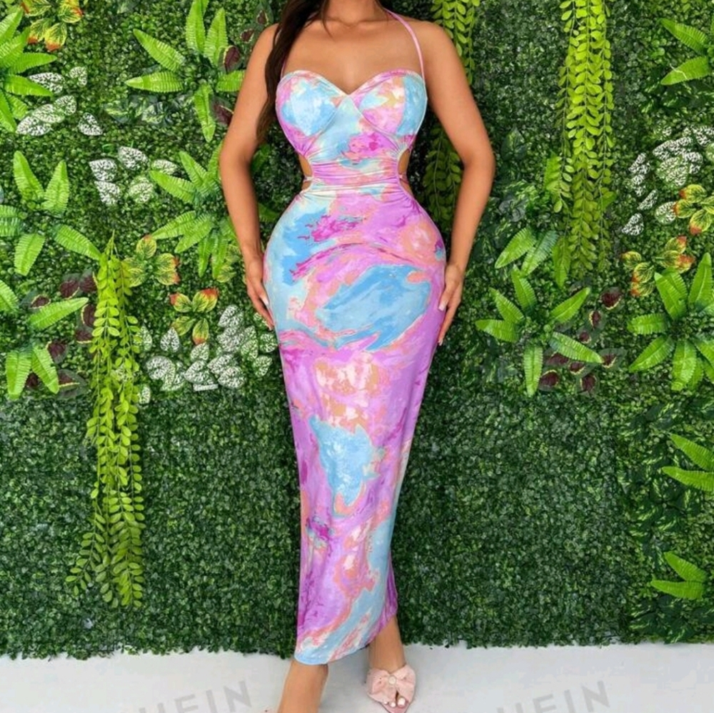 Sexy open back midi pencil dress